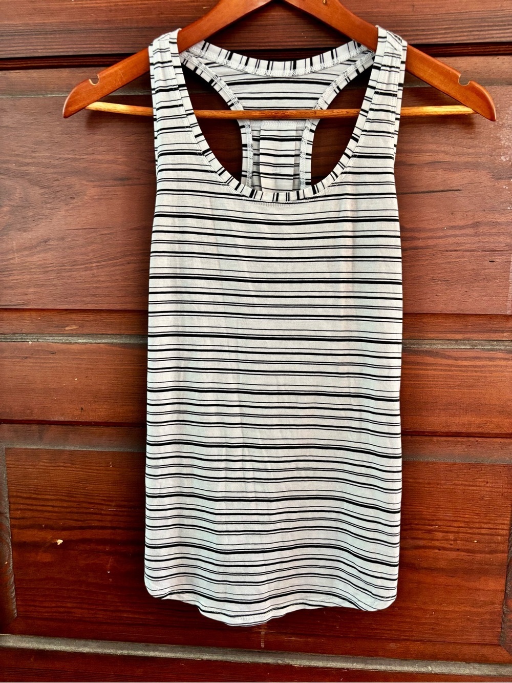 Lululemon Love Racerback Tank *Pleated Cut Back Stripe White Black - Picture 6 of 9